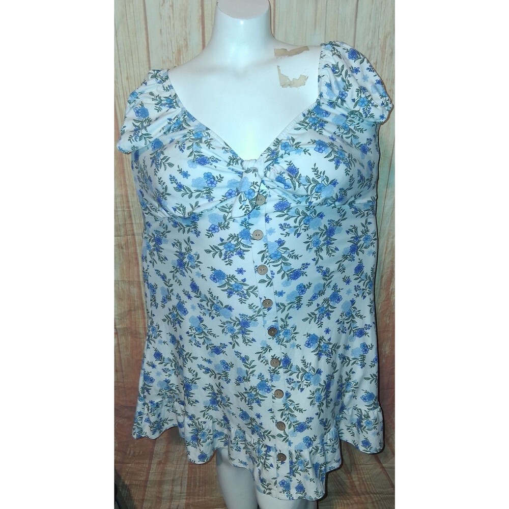 No Boundaries Blue Floral Short Off The Shoulder Sleeve Dress Sz XL
